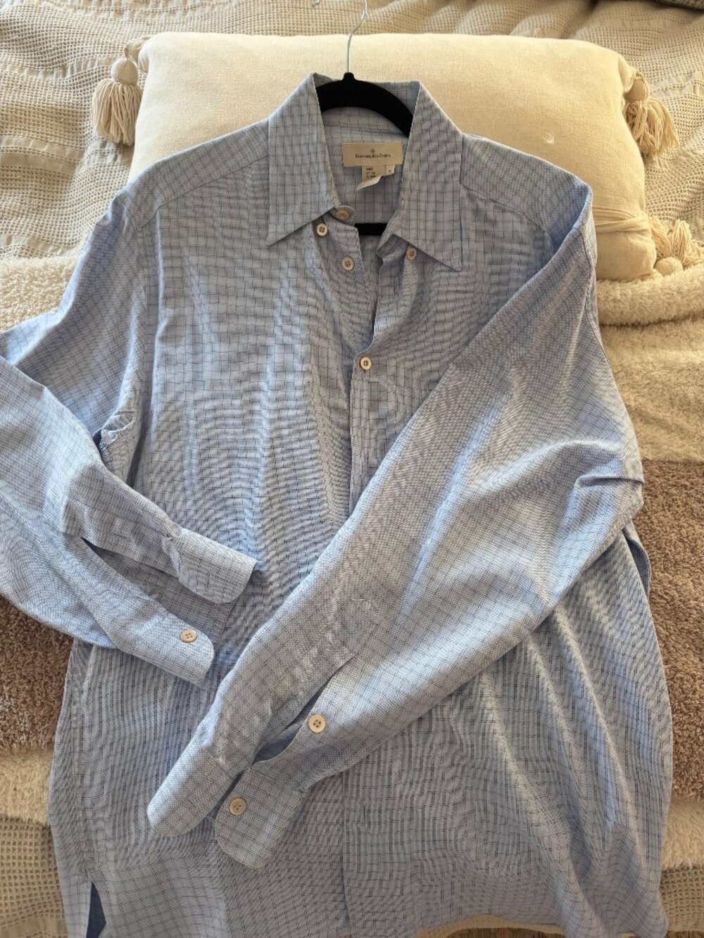 Ermenegildo Zegna Men's Dress Shirt Size M (Fits L), Light Blue Check.